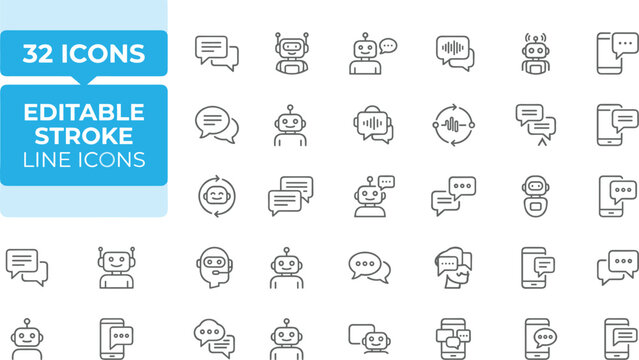 Editable Stroke Line Icons Set for Design and Technology with Modern Flat Style