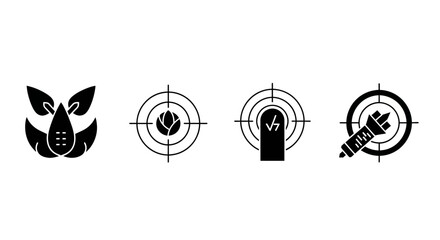 Obraz premium Set of Icons: Target, Leaf, Drop, Syringe, Tombstone, Energy