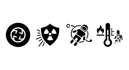 Obraz premium Space Exploration, Radiation Shielding, Temperature Measurement, and Tire Icons