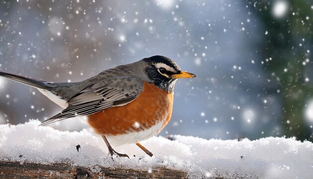 American Robin Turdus Migratorius In Winter