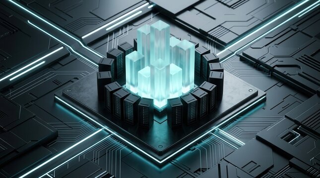 Secure on-prem compute and enterprise cloud model deployment on a futuristic data core.
