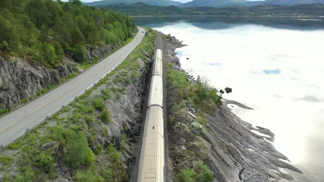 Aerial Train Coastal Railway Arctic Circle Northern Norway