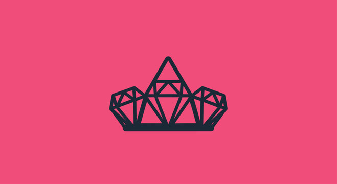 A minimal, geometric crown icon in dark blue against a vibrant pink background