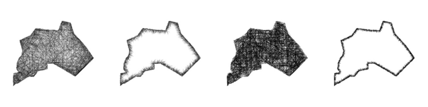 Sketch monochrome Oldham (England) outline map design set