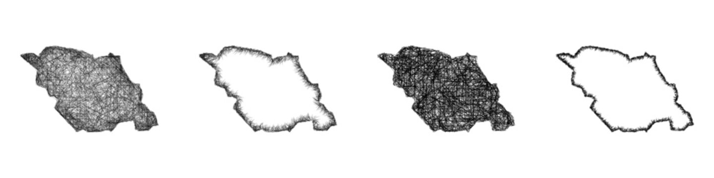 Sketch black and white Sheffield (England) outline map design set