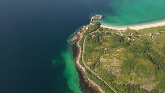Aerial Lofoten Peninsula Beach Houses Turquoise Norway