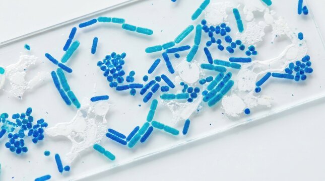 Blue bacteria microscope texture for biology germs science, medical pathogen research health. High resolution professional