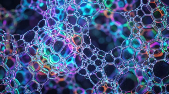 Multicolor foam cell network for an organic microscopic texture abstract background. This futuristic digital technology design