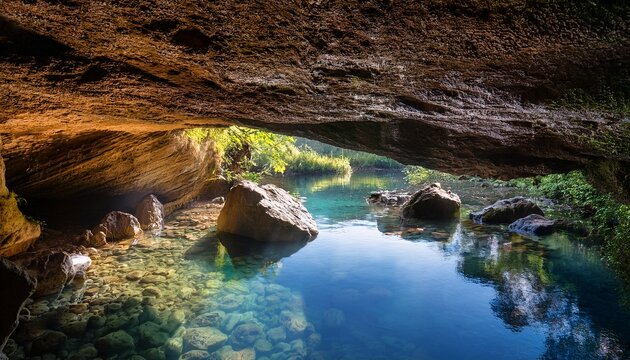 Water And Rocks In A Cave Nature