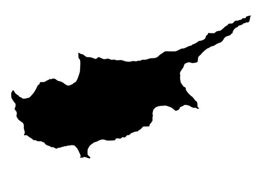 Vector map of Cyprus, a country in Mediterranean Sea. Detailed black silhouette, isolated on white background.