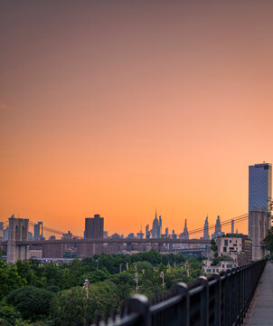 Golden Sunset Over Manhattan and the Brooklyn Bridge