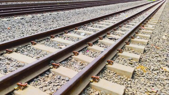 Parallel Railway Track Lines With Gravel and Steel Structure in Bangladesh Transportation Network