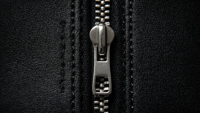 A person's garment features a silver zipper on black textured fabric, designed for secure closure and a modern aesthetic.