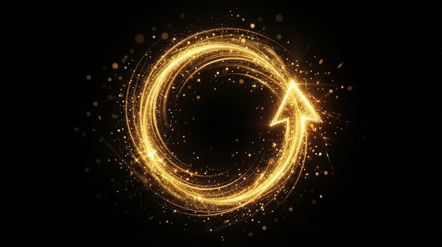 Transformation and continuous improvement concept featuring a glowing golden arrow loop.