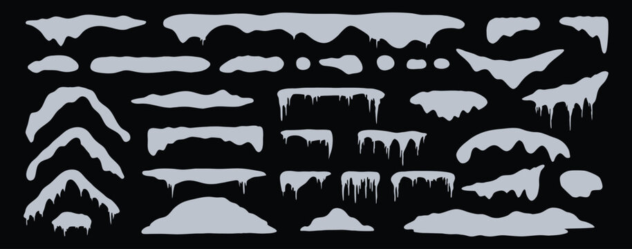 Winter Snow Border Elements Collection. Frozen Nature Frame Shapes. Minimal Icicle and Frost Landscape Vector Set for Seasonal Design Projects