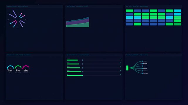 Dynamic motion animation featuring colorful digital data visualizations and abstract geometric patterns in a high-tech futuristic style.