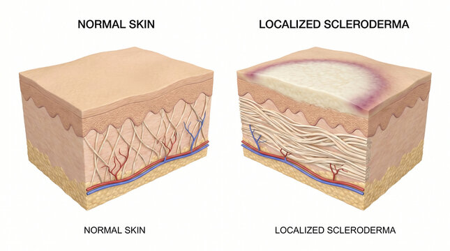 Localized Scleroderma Disease Versus Normal Skin Anatomy 3D Illustration