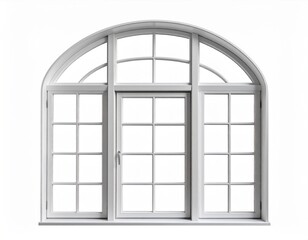 Obraz premium White Arched Window with Grid Pattern Isolated on White Background