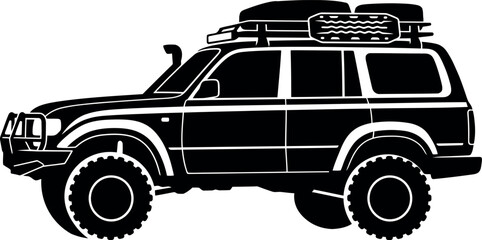 Black silhouette of a 4x4 suv with luggage on roof rack © Arafat Sajid