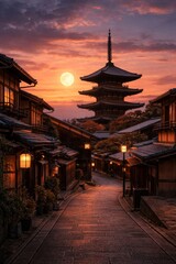 Obraz premium Serene twilight in historic Kyoto.