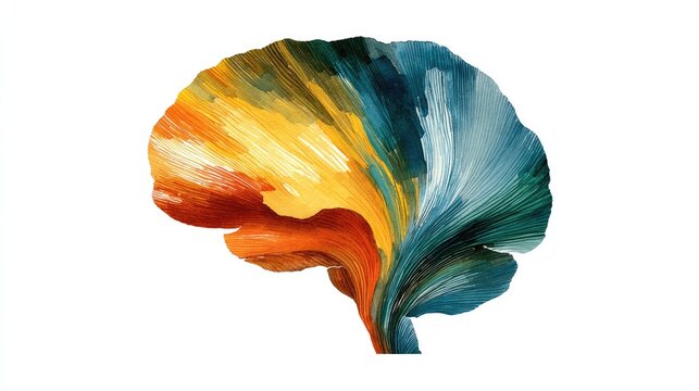 Abstract brain profile illustration with flowing colorful ribbons.