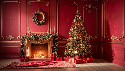 Fototapeta premium christmas tree with fireplace