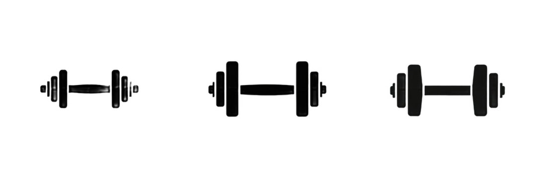 Dumbbell Set Isolated on White Background, Black Silhouette Icons for Fitness and Gym Workout, Weightlifting Equipment for Strength Training, Muscle Building Gear, Athletic Sports Exercise Symbols Vec