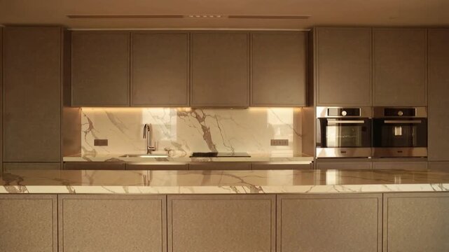 Luxury Modern Kitchen Interior Design with Marble Countertops and integrated appliances elegant home decor and architecture