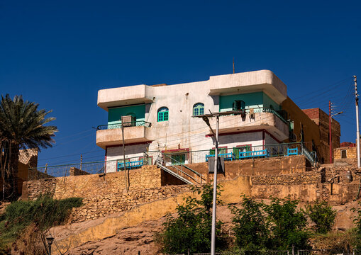 Nubian traditional house on a hill. Aswan Egypt