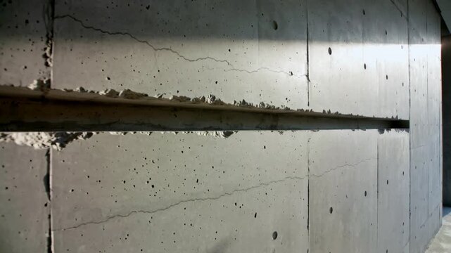 Modern Concrete Wall Interior with Natural Light and architectural detail panning shot