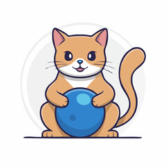 Obraz premium Cute Cartoon Cat Holding a Blue Ball