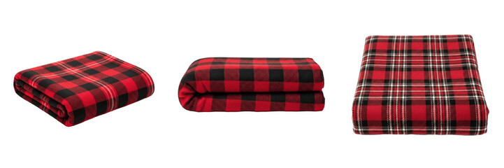 Red plaid blanket set folded tartan buffalo check fleece throws isolated transparent background stock PNG image © Wazir