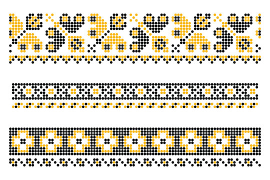 Beaded style Chernihiv region, Ukraine yellow and black ornament and borders set with butterfly and geometric motifs
