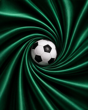 Soccer Ball in Deep Green Luxury Satin Fabric Swirl Concept