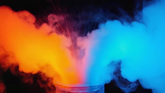 Chemical reaction smoke colorful experiment science laboratory vapor explosion abstract background