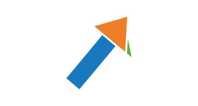 Abstract arrow shape in blue orange and green silhouette on transparent background