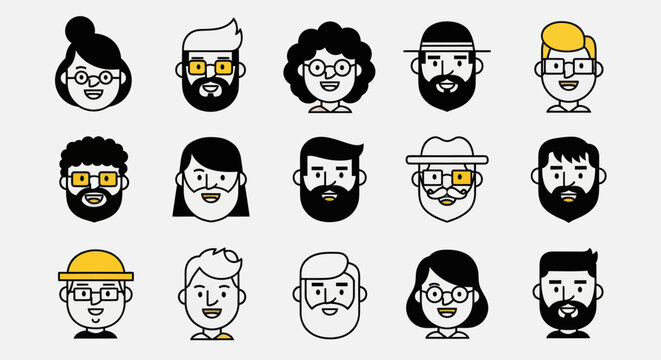 Diverse illustrated faces collection