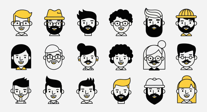 Diverse illustrated faces collection