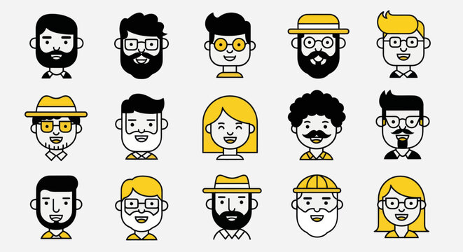 Diverse illustrated faces collection