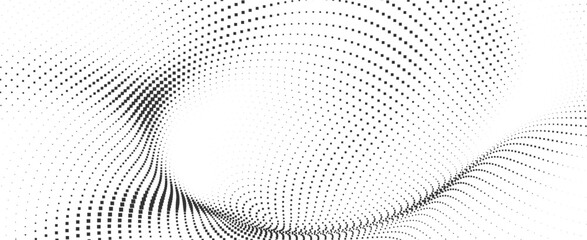 Fototapeta premium Abstract Black Square Dot Tunnel Background, Futuristic Geometric Wave Pattern, Dynamic Halftone Particle Flow, Modern Minimal Vector Texture