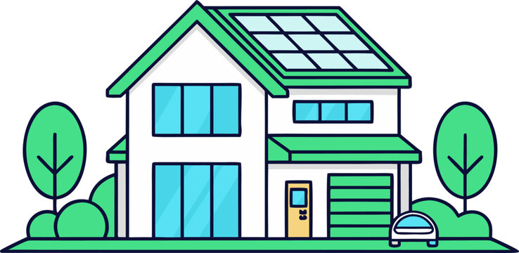 Smart eco home with solar panels and energy efficient windows and doors house eco-friendly