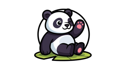 Cartoon panda waving hello on white © Corne