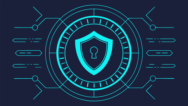 Abstract of cyber security shield with binary code and network nodes