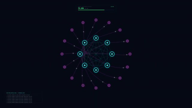 Dynamic motion animation featuring a futuristic circular digital interface with glowing blue elements and animated data points for technology and science themes.