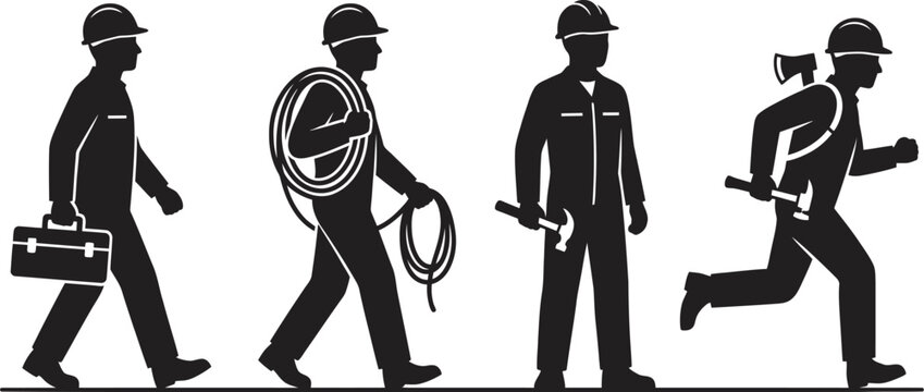 Silhouette of construction workers with tools