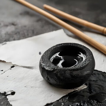 Japanese Suzuri Inkstone for Shodo Calligraphy on Dark Background