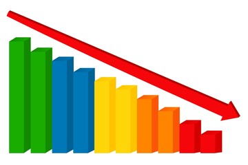 Fototapeta premium 3D Downward Bar Chart with Red Arrow of Financial Loss and Decline
