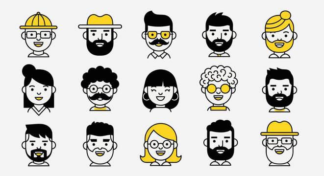 Diverse illustrated character faces