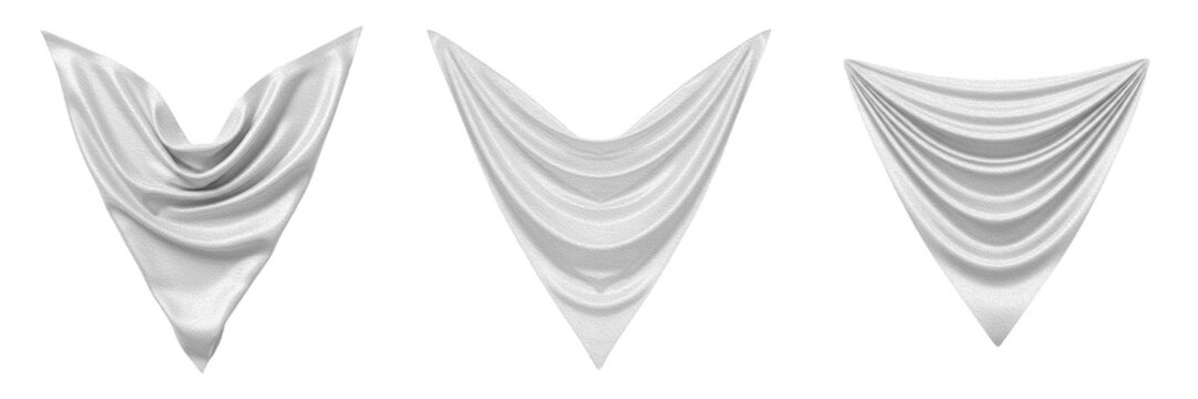 White Satin Fabric Swag Drapes PNG Set, Elegant Hanging Silk Curtain Folds Clipart, Isolated Soft Textile Waves Element for Wedding Invitation, Luxury Branding, and Interior Design Graphics