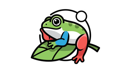 Obraz premium Cartoon frog illustration on leaf